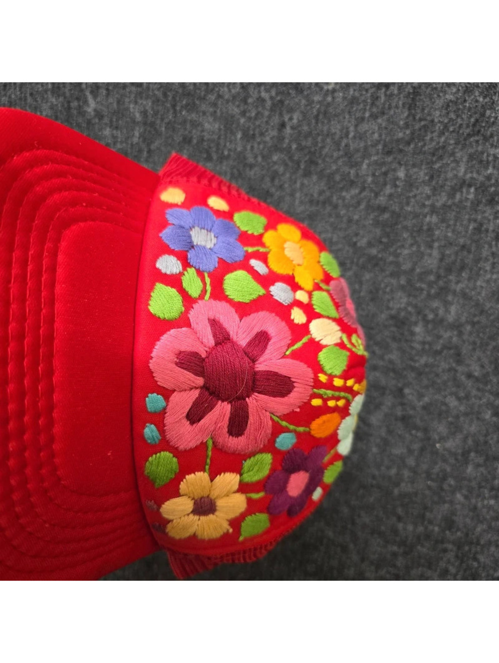 Tankus Mexico Hand Embroidered Floral Trucker Hat Red Mesh Snapback Flower Cap - Picture 2 of 6